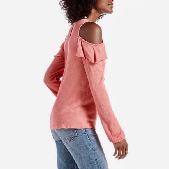 LUCKY BRAND Ribbed Ruffle Cold Shoulder Top - Picture 2 of 13